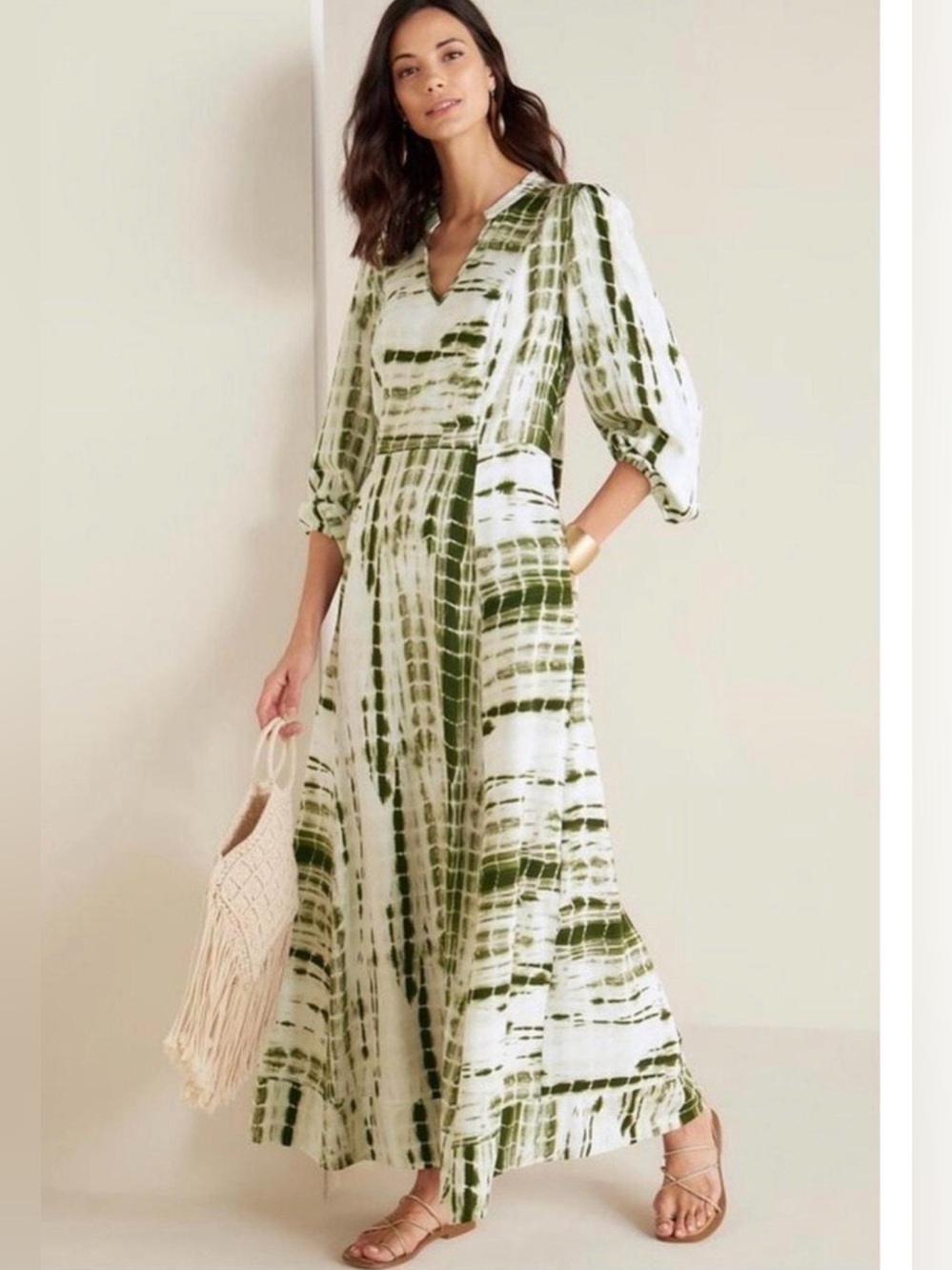 Soft Surroundings Melody Coastal Resortwear Maxi Dress Green Tie Dye Small